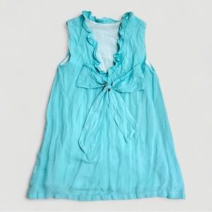 The Oaks Apparel Girls Size 8 Aqua Sleeveless Ruffle Dress with Bow in the Back